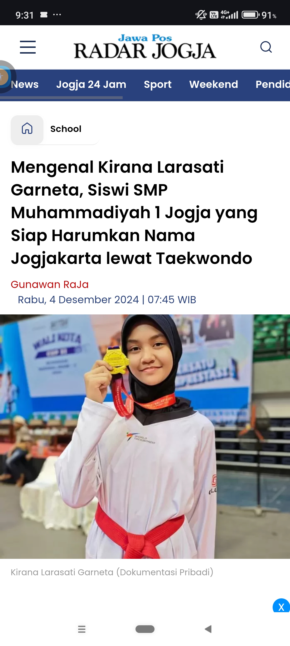 Kirana Larasati G N Atlet Golden Era Team memperkuat Tim DIY di Kejuaraan Nasional PBTI & Kemenpora di GOR UNESA Surabaya Golden Era Taekwondo Academy